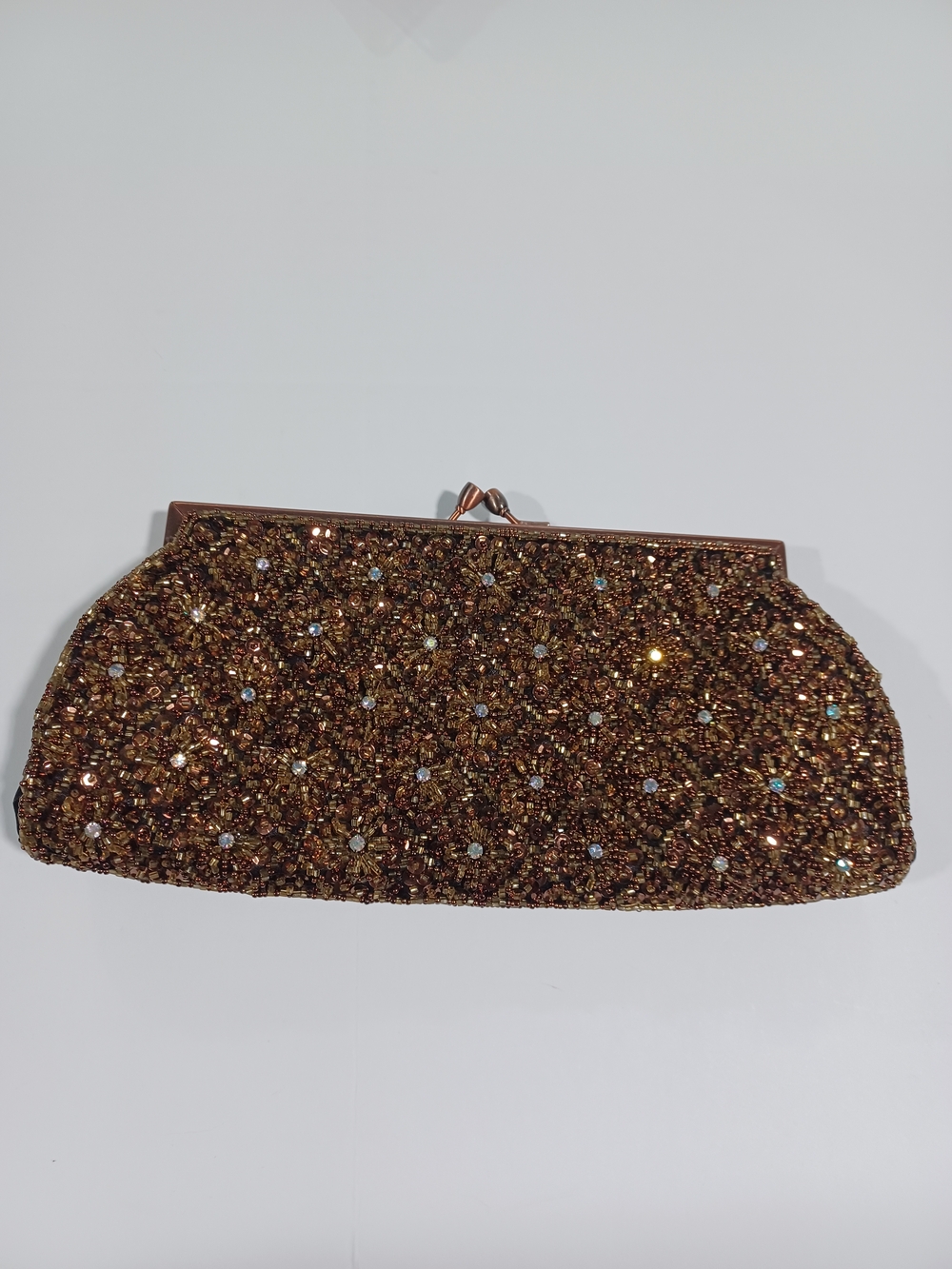 Vtg Bronze Sequin & Crystal Evening Clutch - Picture 1 of 6